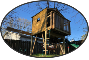 DIY clubhouse with swings monkey bars and slide