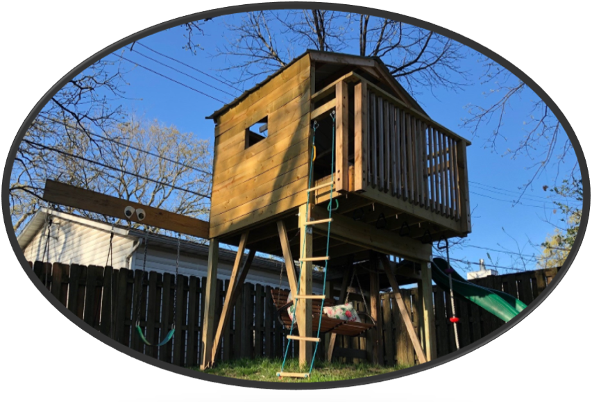 DIY clubhouse with swings monkey bars and slide